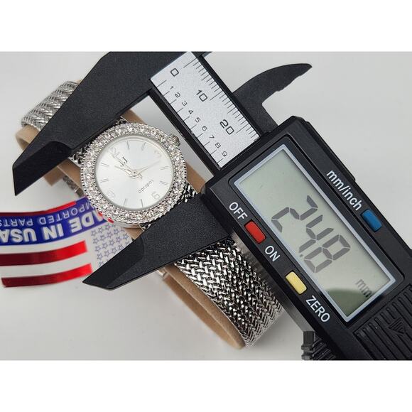 NOS Ladies Jules Jurgensen Crystal Silver Mesh Watch - New Battery - Picture 11 of 15